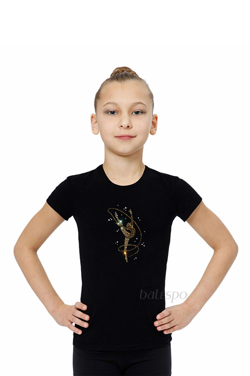 BALESPO Gold Crystal Gymnastics T-Shirt — Slim Fit for Girls