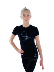 Gymnastics tight-fitting t-shirt BALESPO BC210.3-100 with blue crystals "Gymnast with hoop"