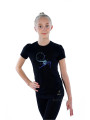 Gymnastics tight-fitting t-shirt BALESPO BC210.3-100 with blue crystals "Gymnast with hoop"