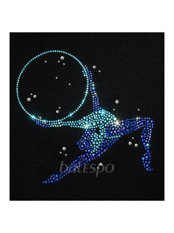 Gymnastics tight-fitting t-shirt BALESPO BC210.3-100 with blue crystals "Gymnast with hoop"