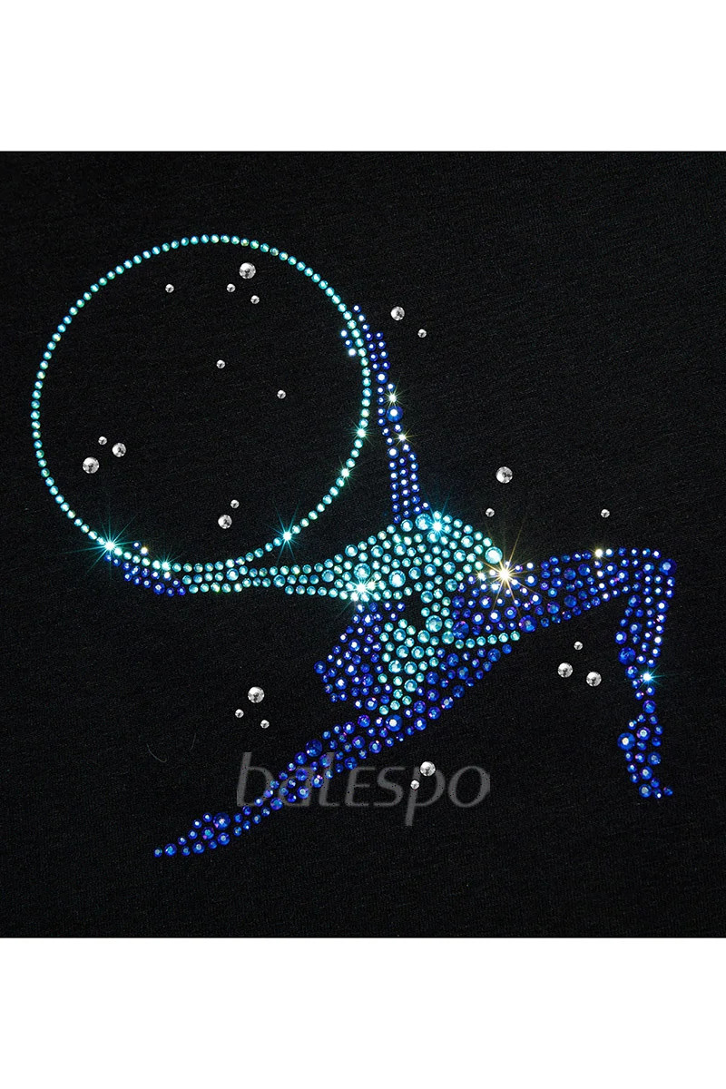 Gymnastics tight-fitting t-shirt BALESPO BC210.3-100 with blue crystals "Gymnast with hoop"