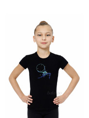 Gymnastics tight-fitting t-shirt BALESPO BC210.3-100 with blue crystals "Gymnast with hoop"