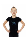 Gymnastics tight-fitting t-shirt BALESPO BC210.3-100 with blue crystals "Gymnast with hoop"