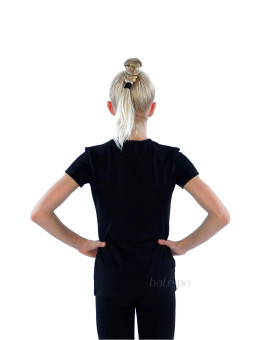 Gymnastics tight-fitting t-shirt BALESPO BC210.3-100 with blue crystals "Gymnast with hoop"