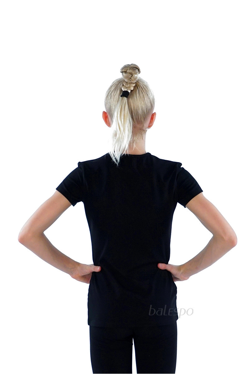 Gymnastics tight-fitting t-shirt BALESPO BC210.3-100 with blue crystals "Gymnast with hoop"