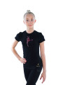 Gymnastics tight-fitting t-shirt BALESPO BC210.2-100 black with pink crystals "Gymnast with ball"