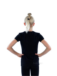 Gymnastics tight-fitting t-shirt BALESPO BC210.2-100 black with pink crystals "Gymnast with ball"