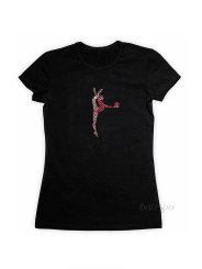 Gymnastics tight-fitting t-shirt BALESPO BC210.2-100 black with pink crystals "Gymnast with ball"