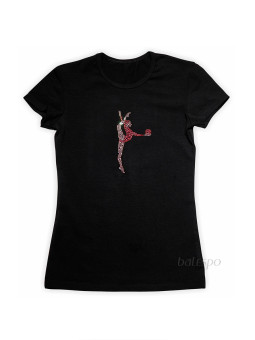 Gymnastics tight-fitting t-shirt BALESPO BC210.2-100 black with pink crystals "Gymnast with ball"