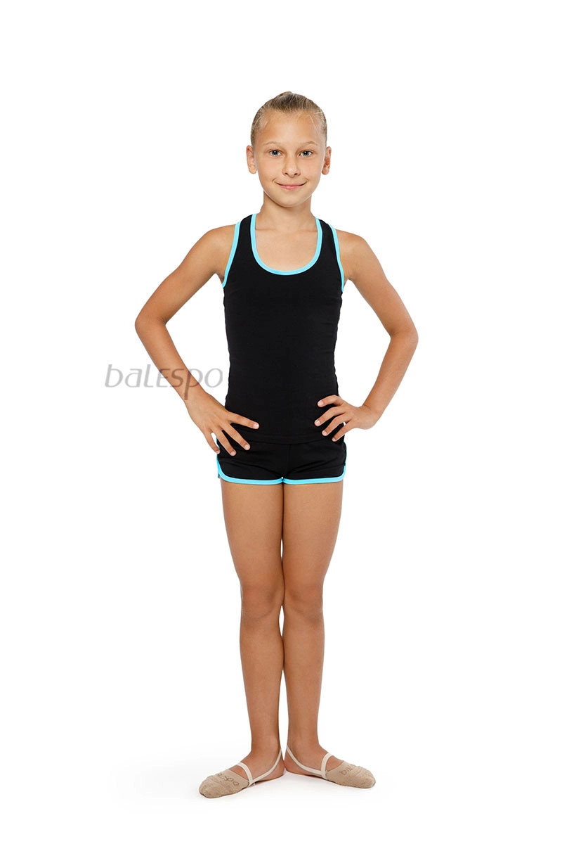 Gymnastics racerback tank top BALESPO RGC 240-100.2 black with turquoise trim