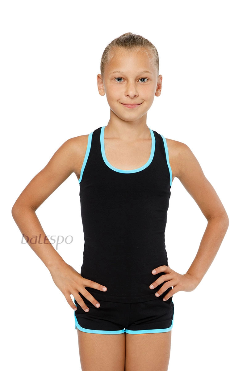 Gymnastics racerback tank top BALESPO RGC 240-100.2 black with turquoise trim