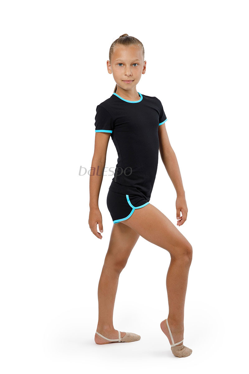 Gymnastics T-shirt BALESPO RGC 210-100.2 black with turquoise trim