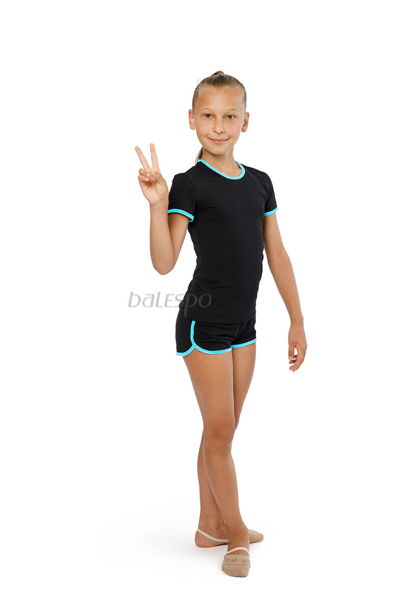 Gymnastics T-shirt BALESPO RGC 210-100.2 black with turquoise trim