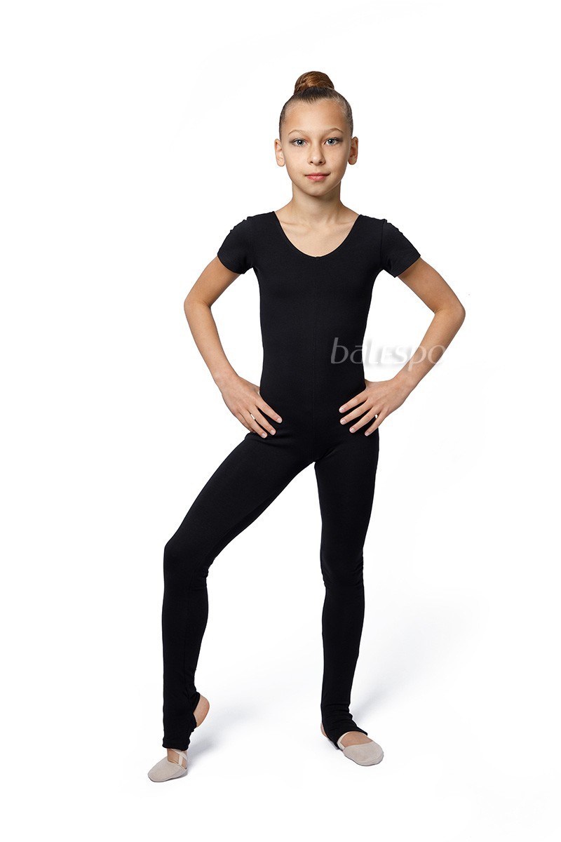 Short-sleeve gymnastic unitard with stirrup leggings BALESPO BC 450-100