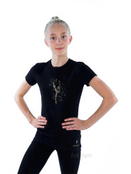 BALESPO BC210.1-100 Slim Gymnastics T-Shirt with Gold Crystals “Gymnast with Ribbon”