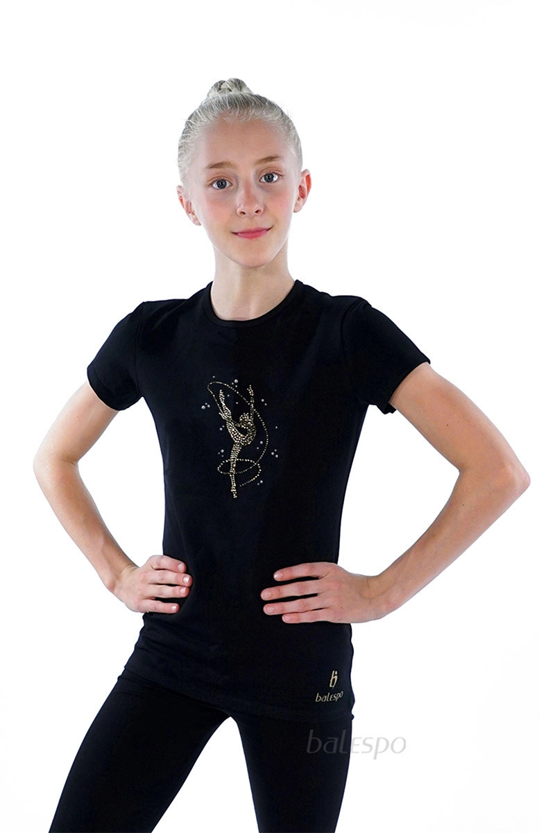 BALESPO BC210.1-100 Slim Gymnastics T-Shirt with Gold Crystals “Gymnast with Ribbon”
